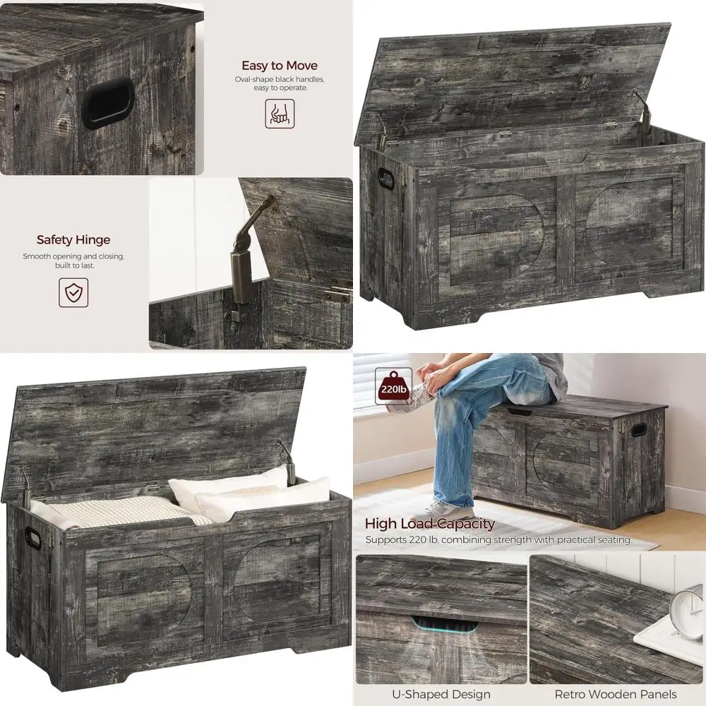 

Vintage Gray Wooden Storage Chest with Shoe Bench and Entryway Organizer