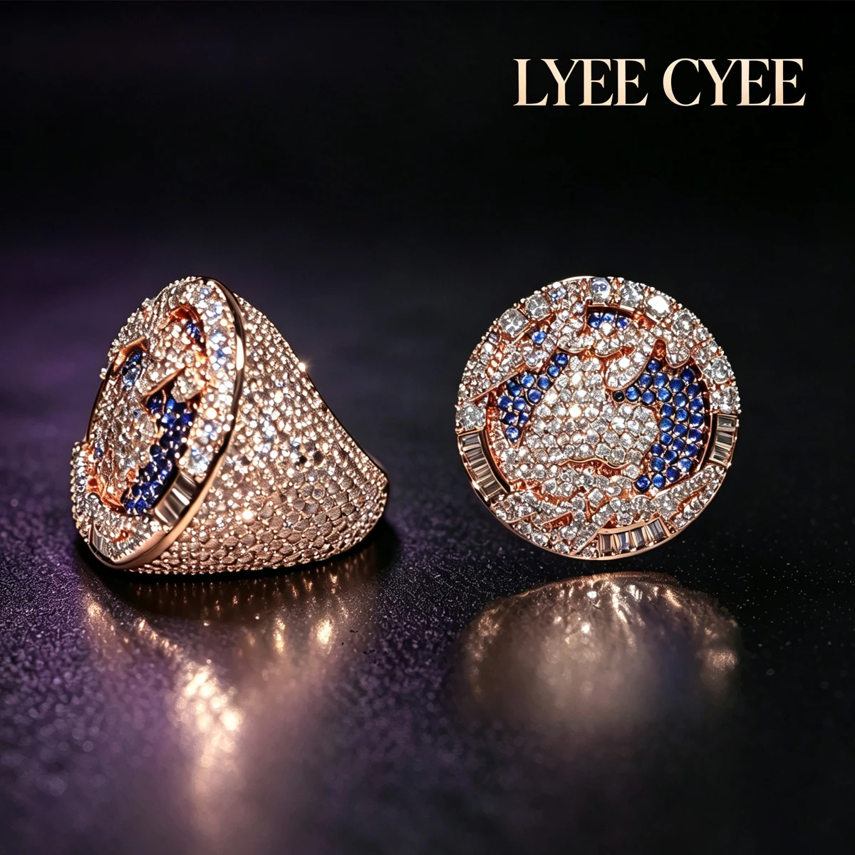 Iced‑Out Hip Hop Ring 18K Rose Gold Championship Rapper Men Finger Rings Full Diamond For Party Club Stage Fine Jewelry Gift
