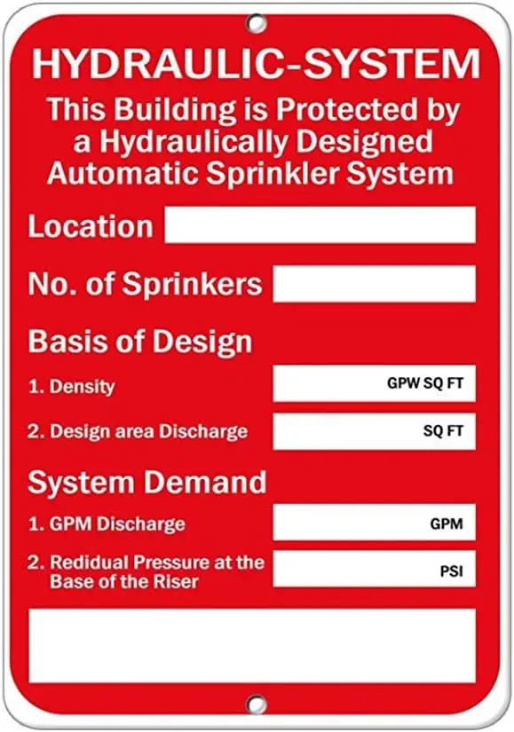 Warning Sign Hydraulic System Automatic Sprinkler System Hazard Sign Road Sign Business Sign es Tin Metal Tin Sign Z0710
