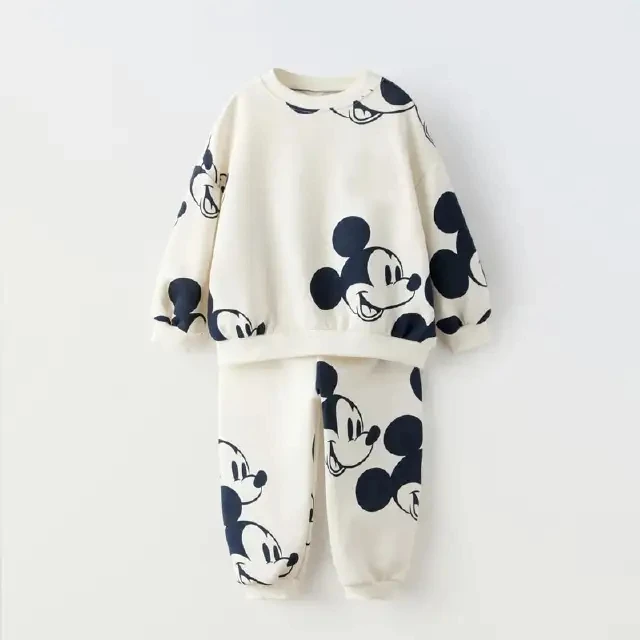 Boys Fashion Sweatshirts Casual Loose Long Sleeve Outfits New Mickey Mouse Print Tops Outfits Toddler Loose Hoodies+trousers