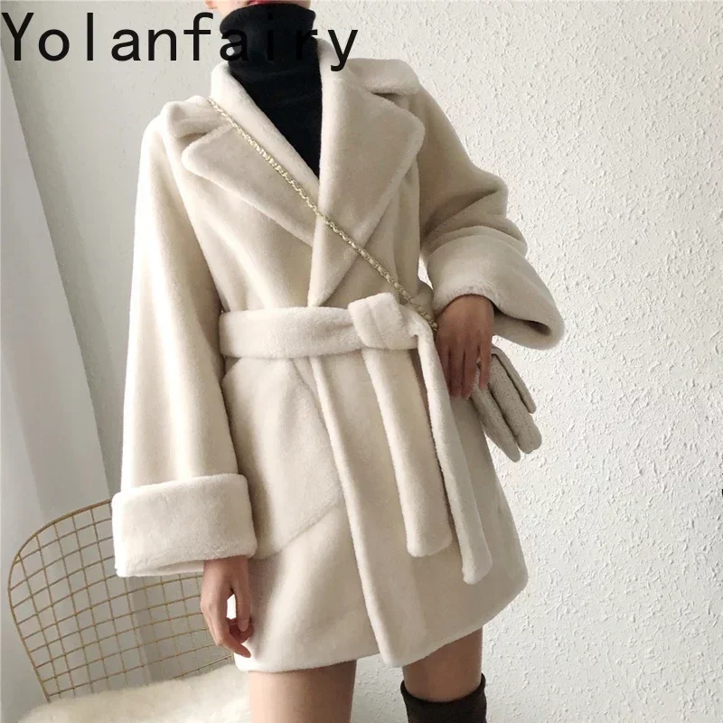 100% cappotto di lana moda giacche sottili per le donne 2024 cappotto morbido femminile autunno inverno cappotto di tosatura delle pecore Ropa Para Mujer