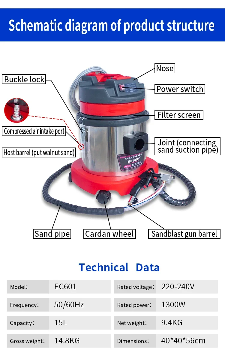 EC601 Ventilreinigungsmaschine für Diesel, Walnuss-Sand-Kohlenstoffablagerungsreiniger, Auto-Motorwaschgerät für Ansaugrohre – Detail 5