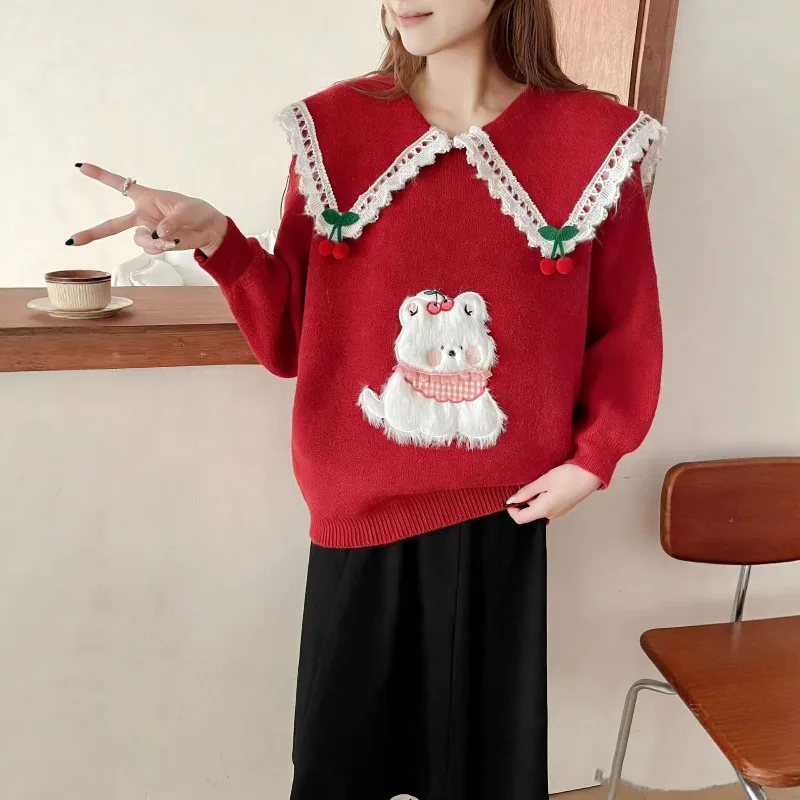 

Sweater Women Pullover Korean-style Autumn/winter Loose and Cozy Babydoll-neck Knit Sweater, Cute New Design, Youthful and Sweet