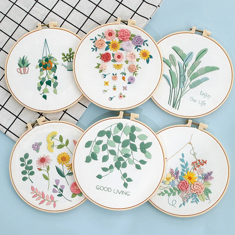 Nordic Handmade DIY Fabric Art. Beginner' Entry-level Homemade Embroidery Material Package Flowers Grass Embroidery Kit