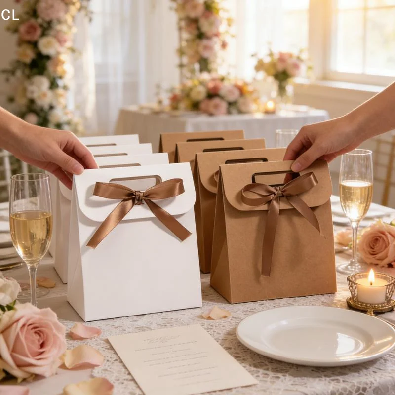 AttireTroveLace Edge Mini Paper Gift Bag With Ribbon Foldable Small Favor Bag For Wedding Birthday Party Small Business