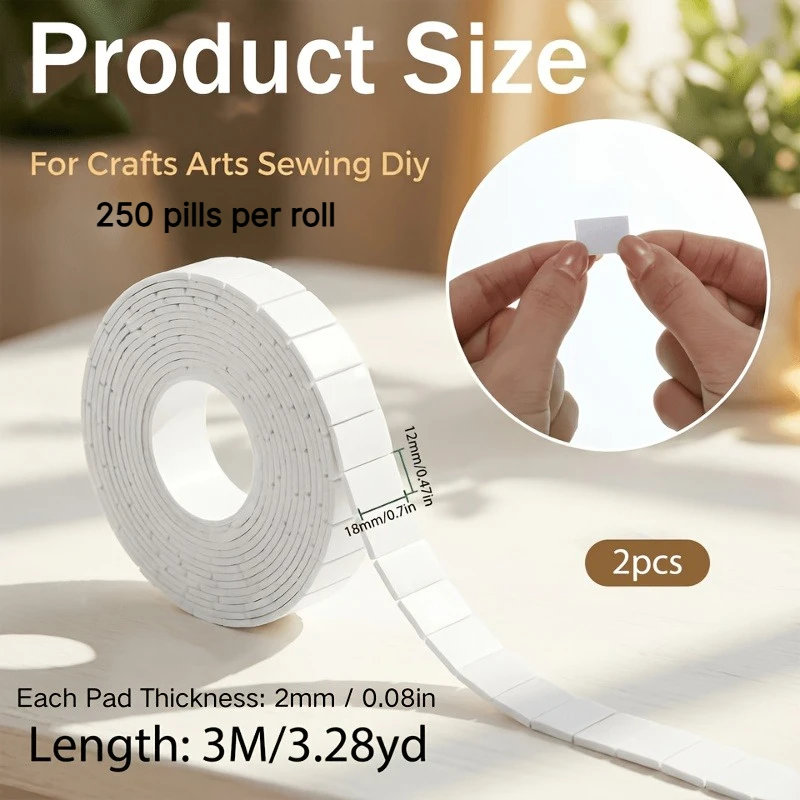 500 Sheets/2rolls Double-Sided Foam Tape, Pre-Cut Adhesive Foam Squares, Strong Sticky Mounting Tape for Crafts, Scrapbooking