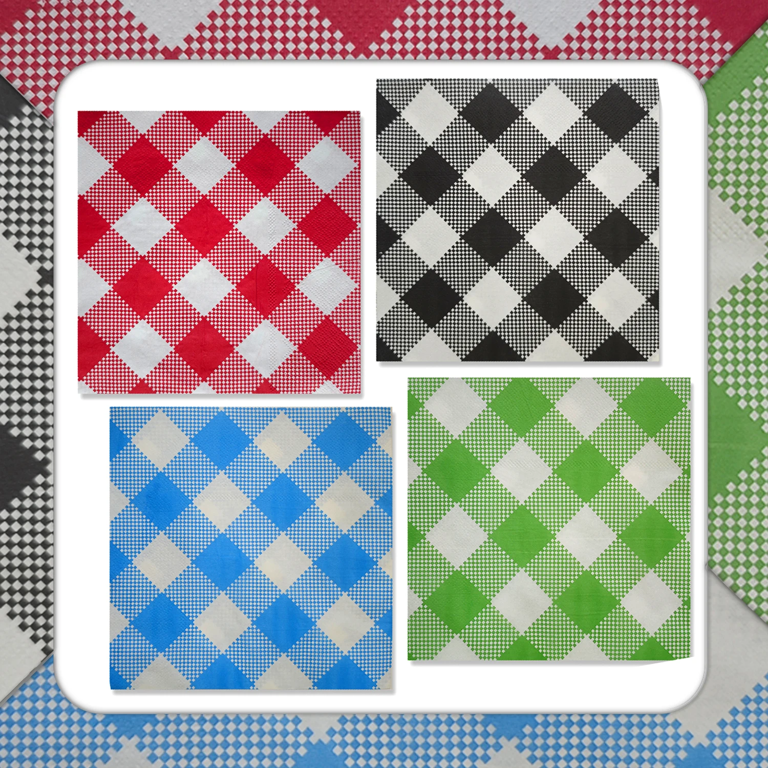 20pcs Gingham Paper Cocktail Napkins Decorative Folded 33x33cm Decoupage Napkins Disposable for Lunch Dinner Party picnic