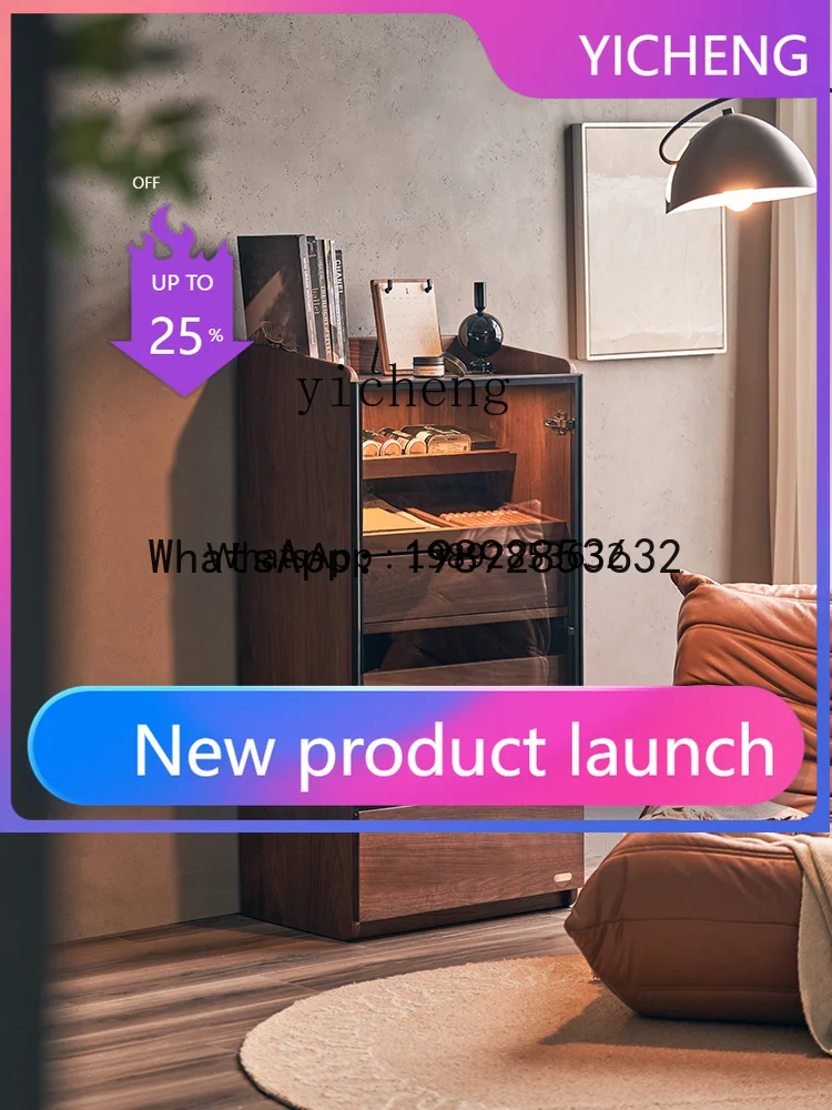 

Solid Wood Display Cabinet Sofa Side TV Side Cabinet Black Walnut Storage Living Room Locker