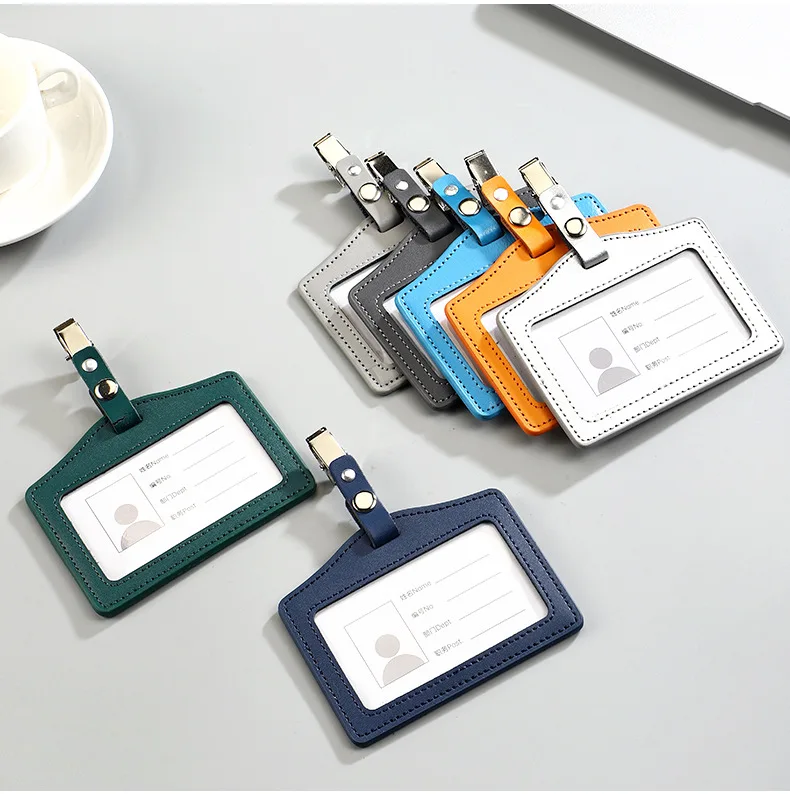

Горизонтальный и вертикальный держатель для удостоверений личности из натуральной кожи Рабочий держатель для удостоверений личности Держатель для кредитных карт из воловьей кожи Чехол для значков медсестры и врача