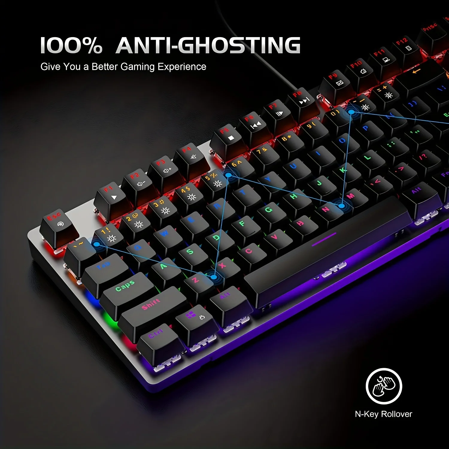 

A wired mechanical keyboard with ergonomic design, 104 key hot swappable, suitable for PC game consoles and Mac compatibility