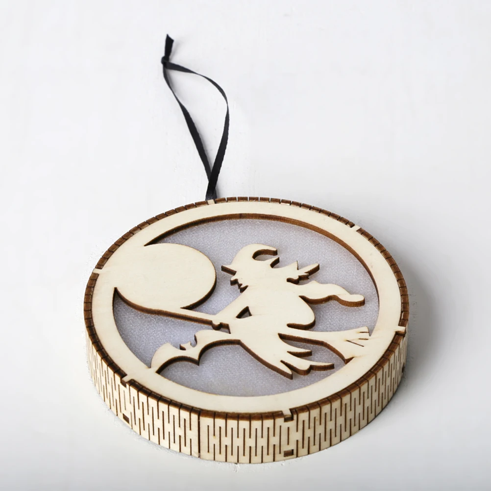 Ornament Witch Decoration Light Halloween Hanging Wooden Decorative Lights LED Lamp