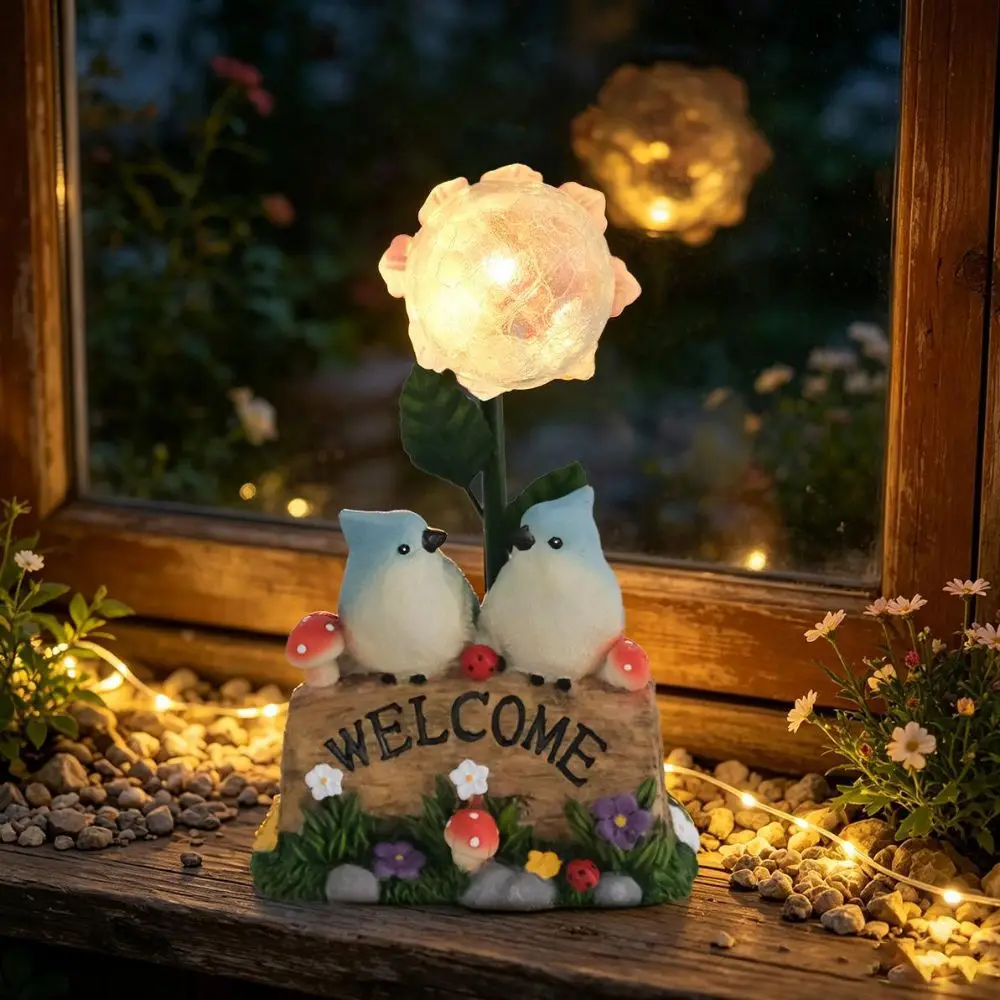 Solar Powered Garden Welcome Sign Warm Light Durable Resin Solar Resin Craft No Wiring Needed Creative Design