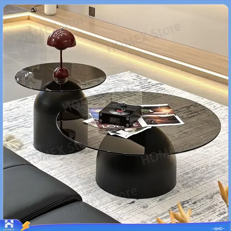 Minimalist Black Glass Coffee Table Round Center Table for Living Room Modern Home Decor Luxury Small Side Table Furniture