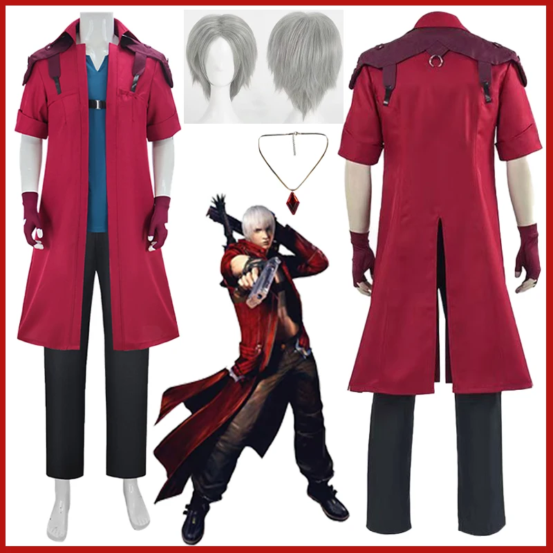 

Devil May Cry 5 Dante Cosplay Costume Game DMC 5 Dante Wig Windbreaker Gloves Top Pants Disguise Suits Party Fantasia Outfits