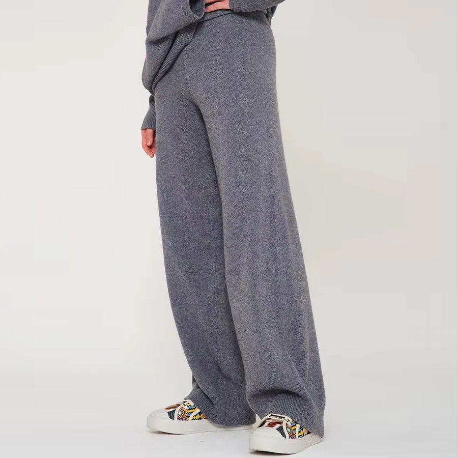 Women Knitted Casual Pants Autumn Winter High Waist Draped Cashmere Loose Straight Leg Knitted Pants Slimming Wide Leg Casual