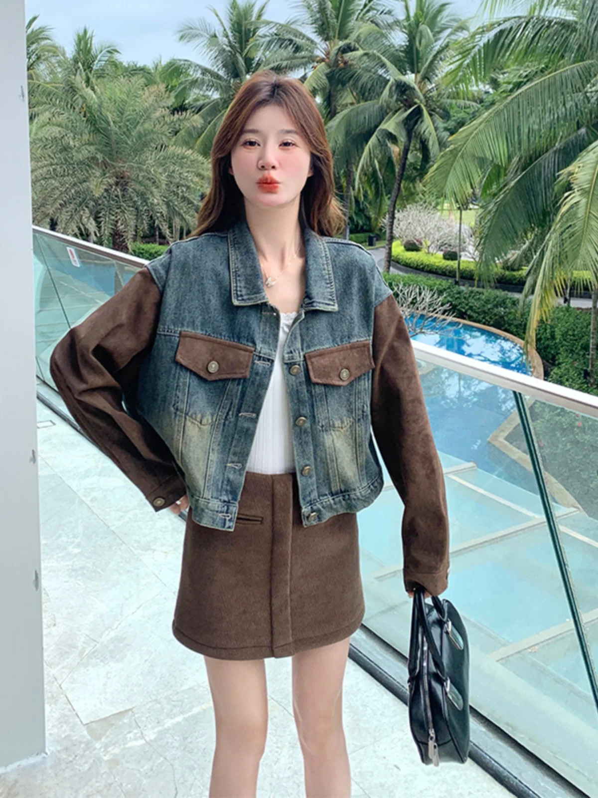 Giacca in Denim Patchwork Vintage Primavera 2025, Top Casual da Donna con Taglio Dritto e Maniche Lunghe con Bottoni