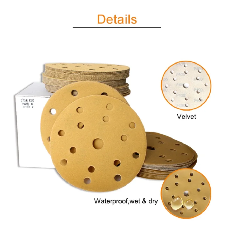 6 Inch 15 Holes Hook and Loop Sanding Disc 150MM Sandpaper Wet & Dry 60-2000 Grits Aluminum Oxide for Car Wood Auto Polishing