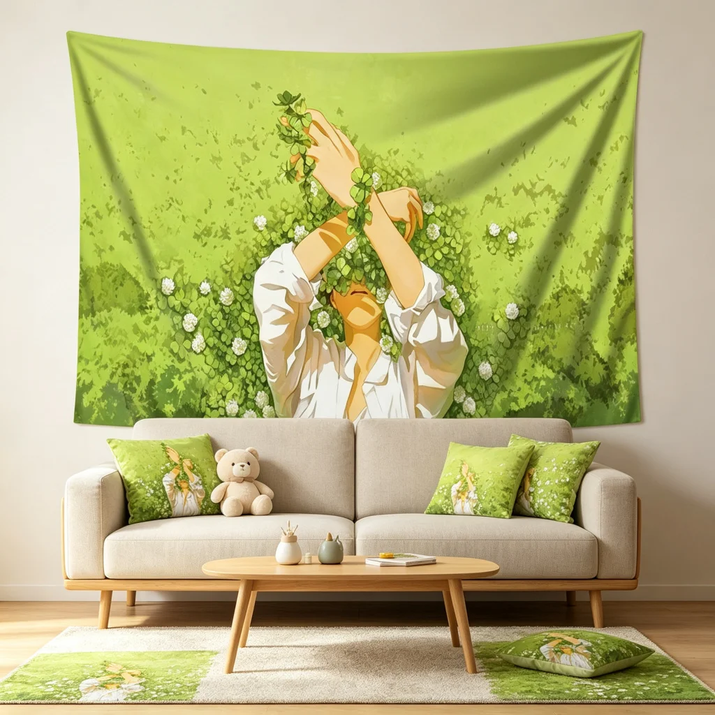 1PC Anime Figure Vine Flower Art Print Backdrop Banner, Bedroom Living Room Photo Background, Polyester, Home Decor, Wall Art