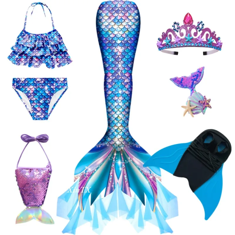Nieuwe meisjes de kleine zeemeerminstaarten jongen memaid badpak bikini badpak halloween kostuum meisje kan monovin voor zwembad toevoegen