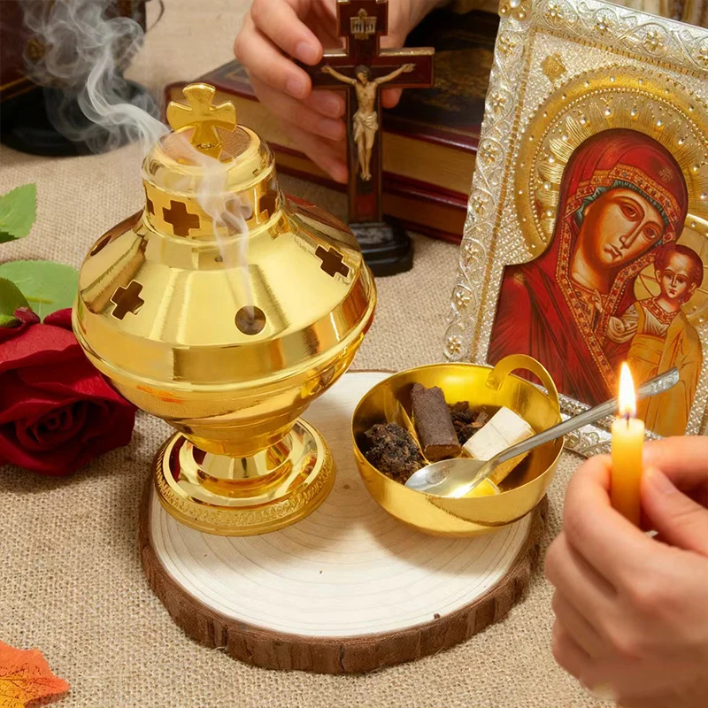 Neu2026 Kirchenzubehör Hochglanzpolierter Vergoldeter Hängender Weihrauchbrenner Orthodoxes Weihrauchfass Kirchen- und Heimdekoration Katholisches Weiherglas – Detail 7