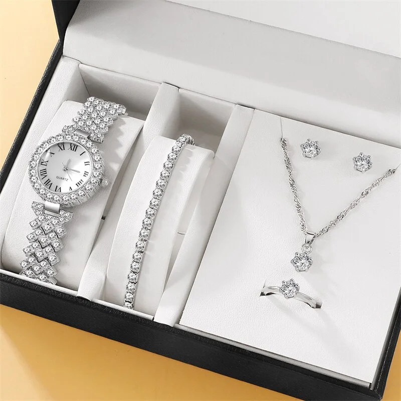 Kegllect-Conjunto de Reloj clásico para mujer, Diamante completo, exquisita esfera pequeña, reloj de cuarzo para mujer, pulsera, collar, regalo