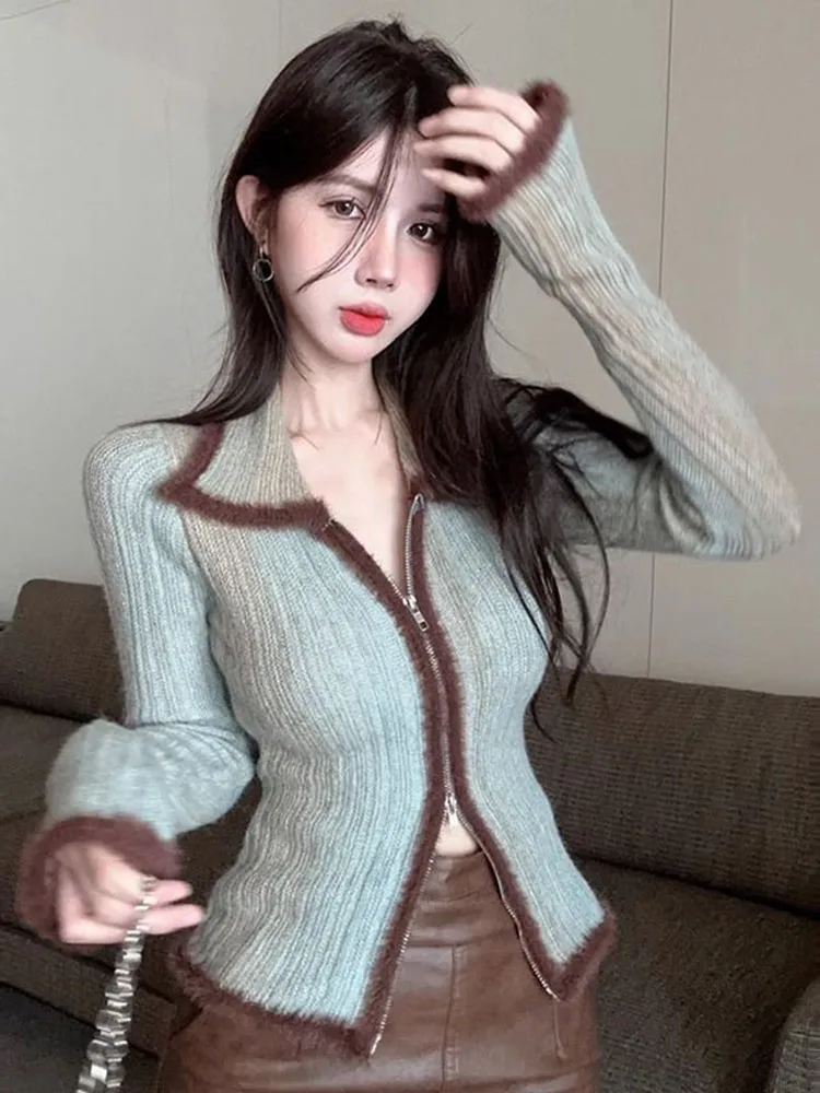 

2025 Subcultural Slim Fit Bottoming Zipper Cardigan Autumn Winter New Sweaters Mujer Y2k Harajuku Vintage Casual Top Women