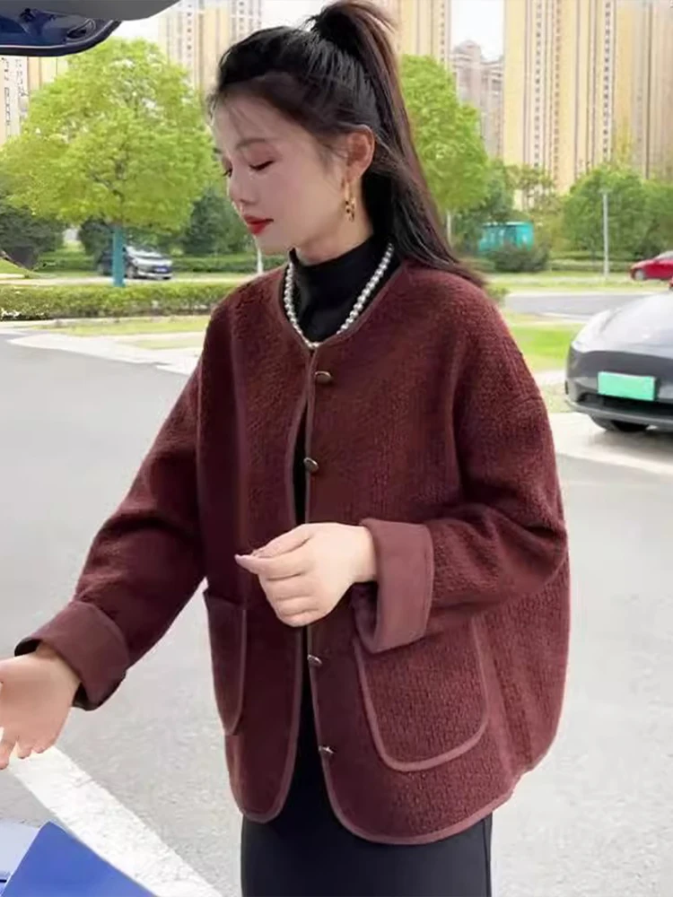  Inspired Leather And Fur Jacket Women's Autumn Winter New Style Elegant Beautiful Popular Top Button Closure Long Sleeve