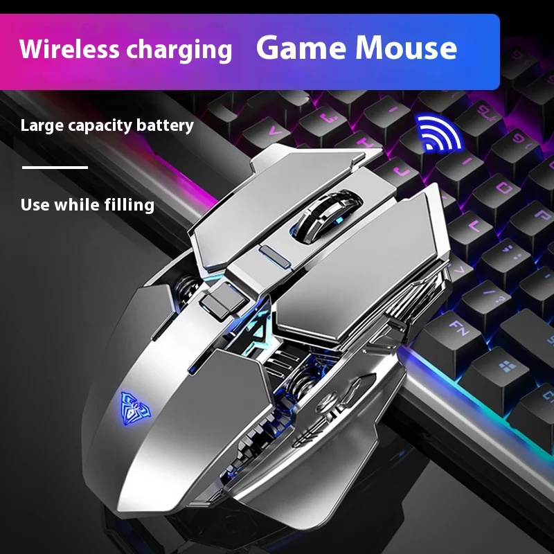 Imagem -02 - Mouse sem Fio para Jogos 2.4g Rgb Iluminação Legal Forma Mecânica de Metal Ultra Silencioso E-sports Aula-sc300