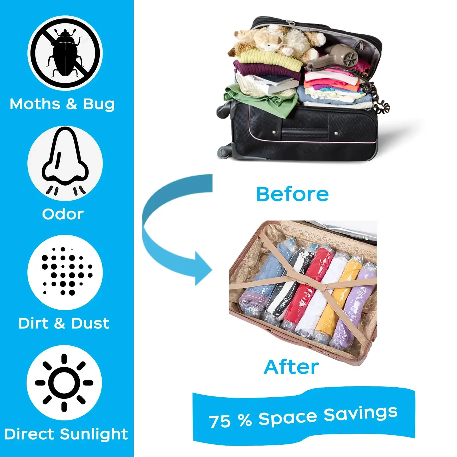 Roll Up Vacuum Storage Bags Durable Space Saver Bags For Clothes Clothing Travel Accessories  Backpack Suitcase Organizer