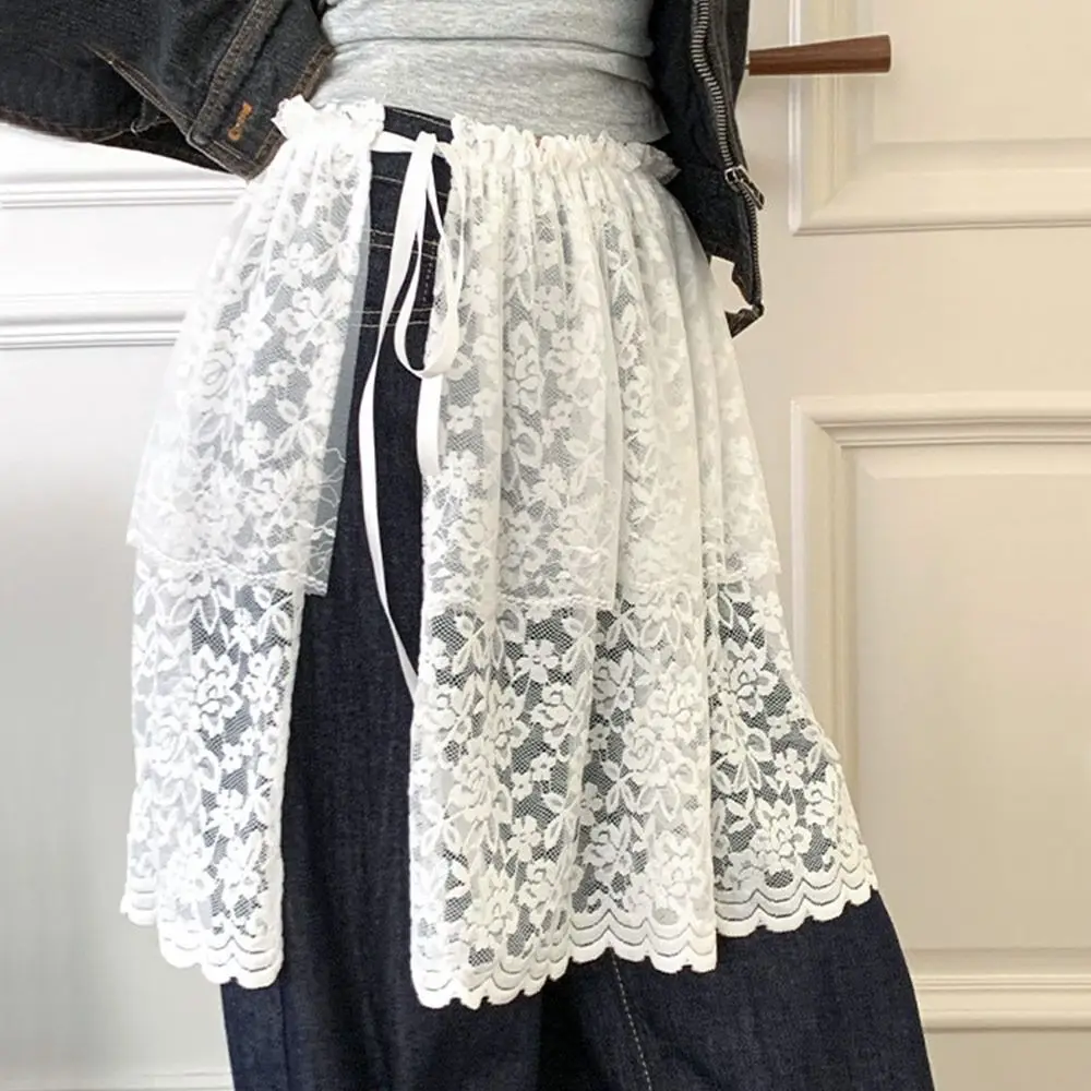 

Новая мини-юбка с вышивкой цветов и кружевной отделкой, прозрачная, с двойным слоем, короткая, с декором в виде джинсовой ткани