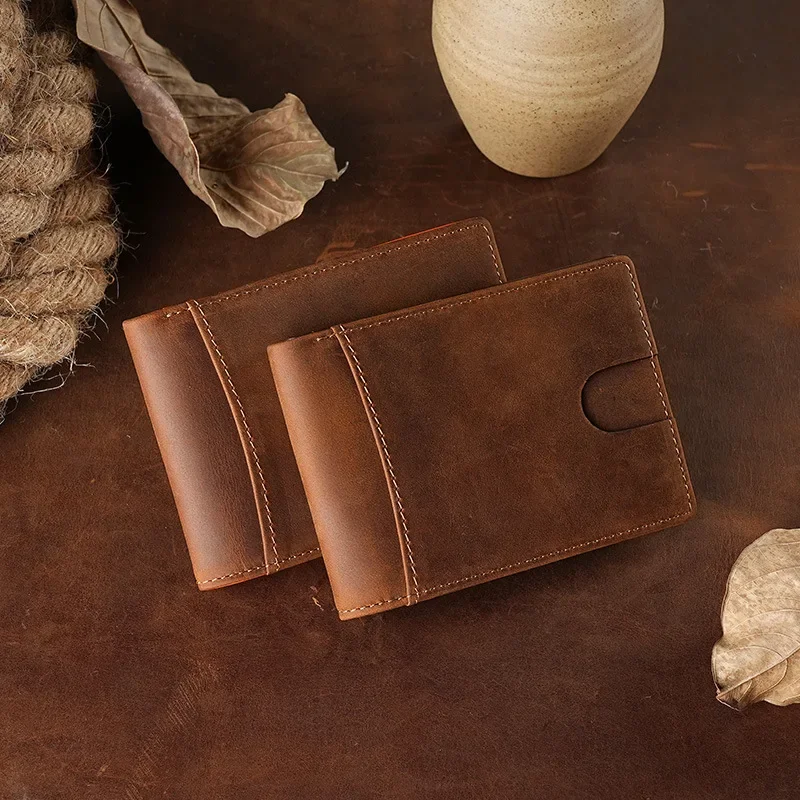 Rfid Crazy Horse Leather Luxury Men Wallets Money Bag Slim Thin Man Card Holder Wallet for Men Short Purse Male Wallet Billfold