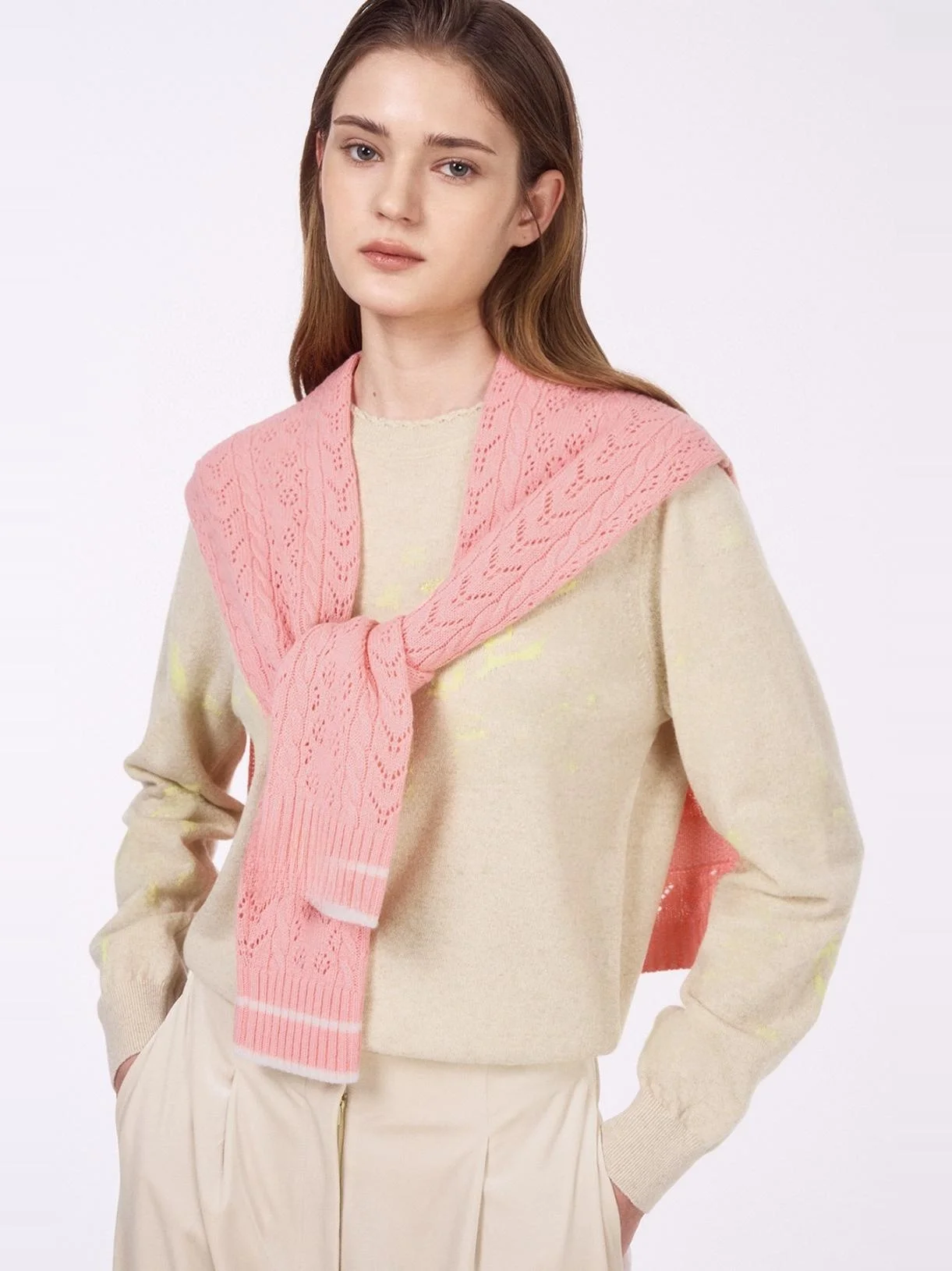 편안한 니트 숄 한국 스타일 겨울철 보온 여성용 편안한 캐주얼 다양한 스타일 순색 니트 숄 니트 스카프 숄