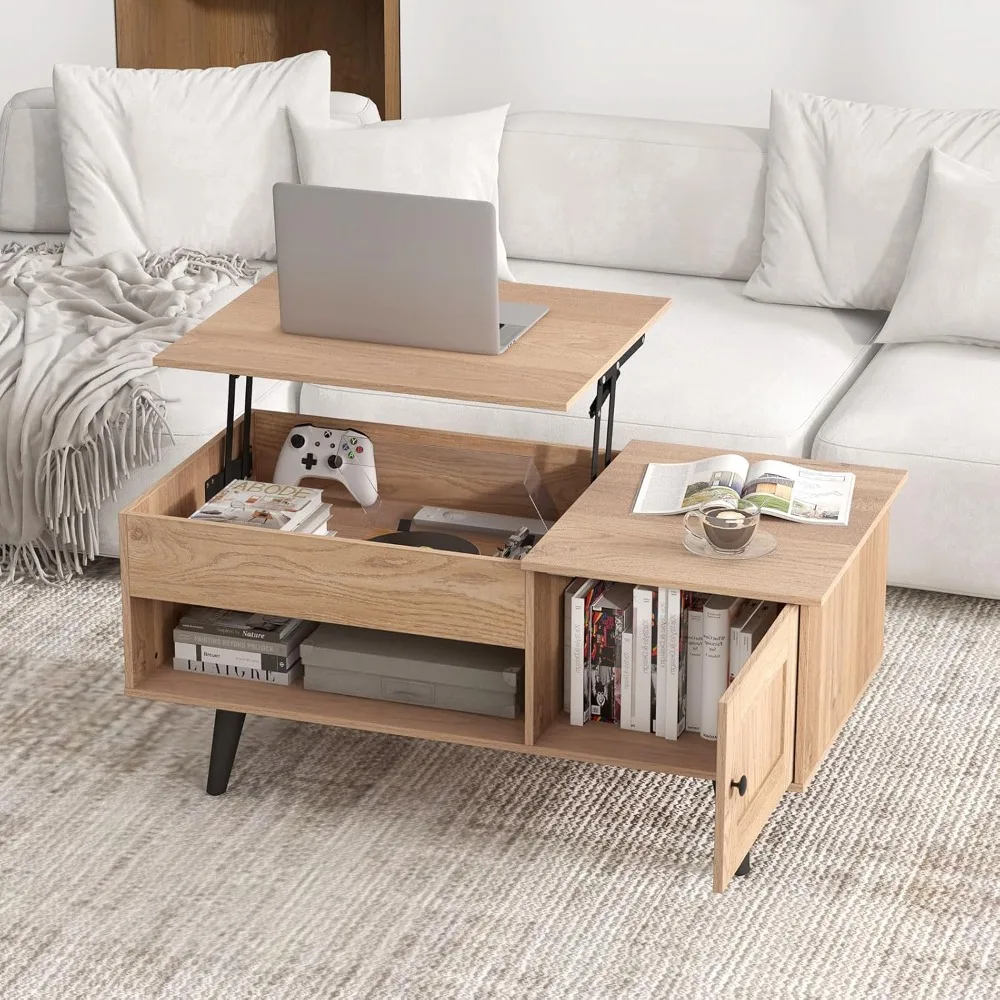 Lift Top Coffee Table with Storage, Living Room Table with Hidden Compartment, Cabinet & Open Shelf, Flip Top Center Table
