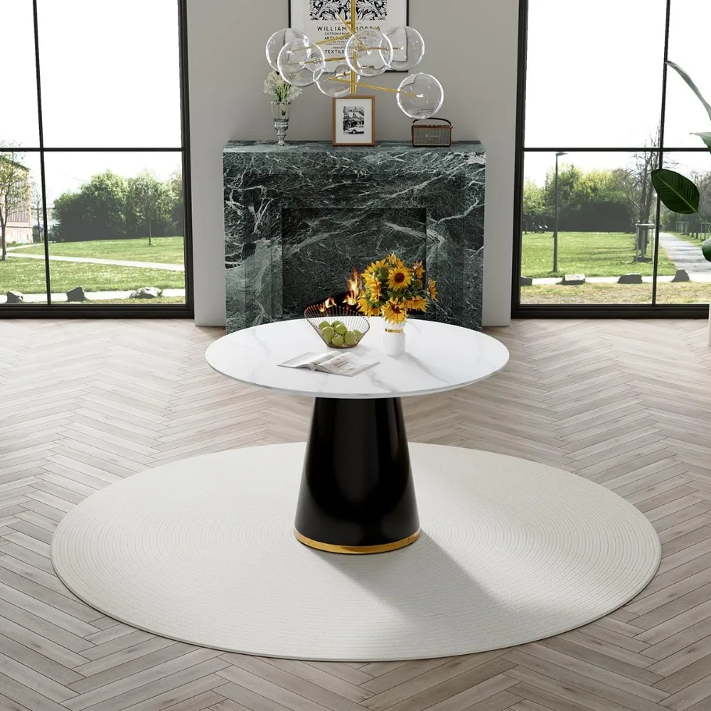 Round Dining Table, 45" White Dining Table, Breakfast Nook Table, Modern Round Dining Room Table (White, 45'' Round Table)