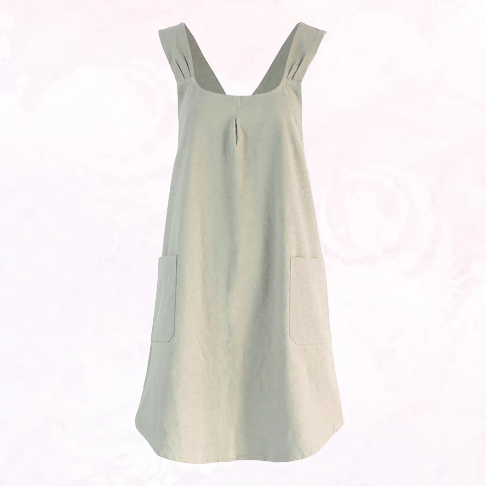 

Cotton Linen Apron Stain Resistant Sleeveless Kitchen Housework Cooking Long Lasting Canteen Factory Cleaning