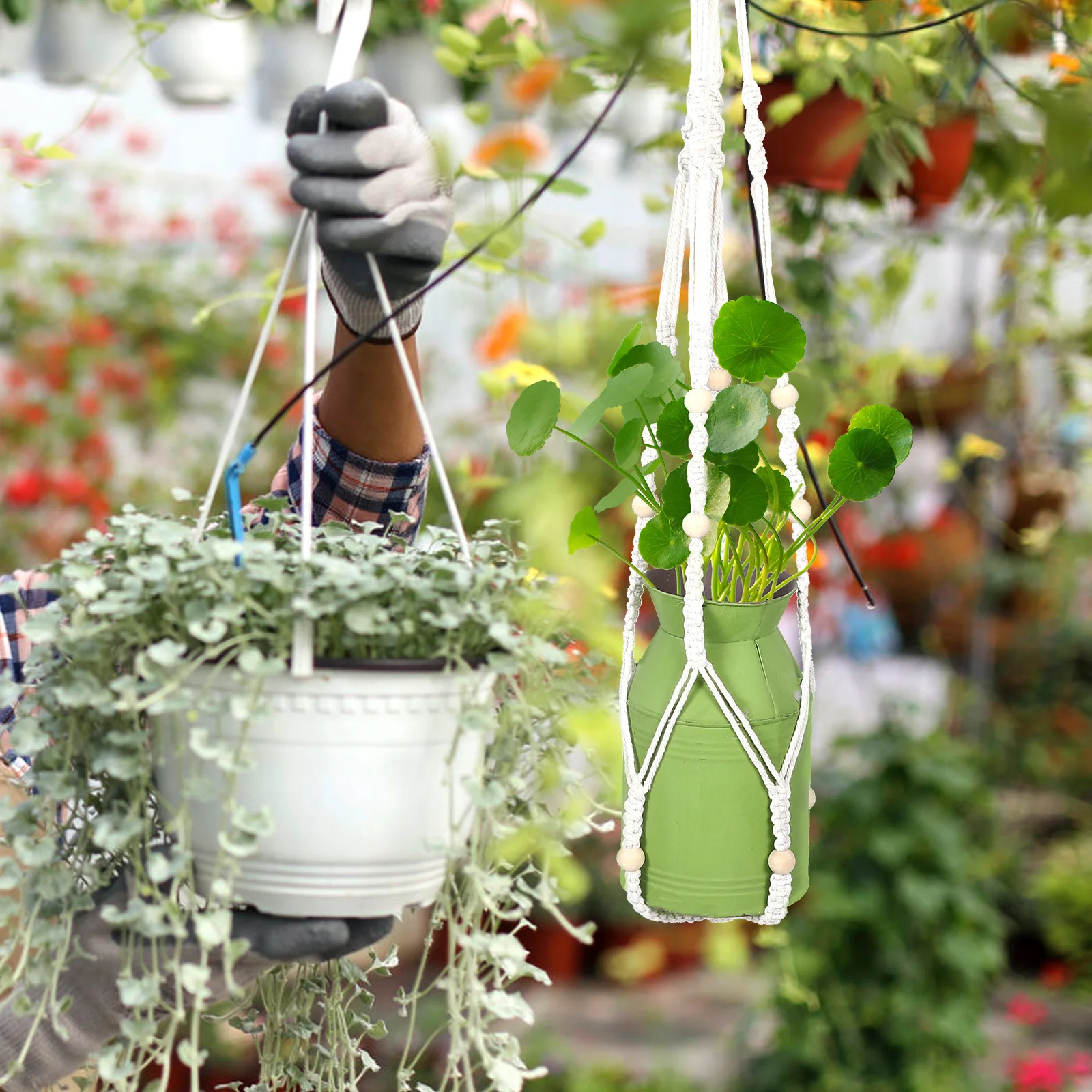 

2Pcs Plant Net Bag Hangers Practical Hanging Planter Holder Indoor Outdoor Wall Shelf Space Bag Planter Hanger