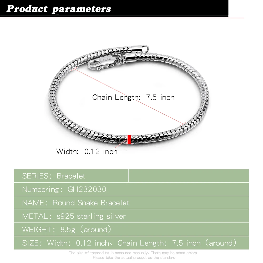 Smooth 3MM 4MM Round Snake Chain Bracelet 100% 925 Sterling Silver Men Women Teen Boy Girls 6.3"- 9" Bangle Jewelry Gift