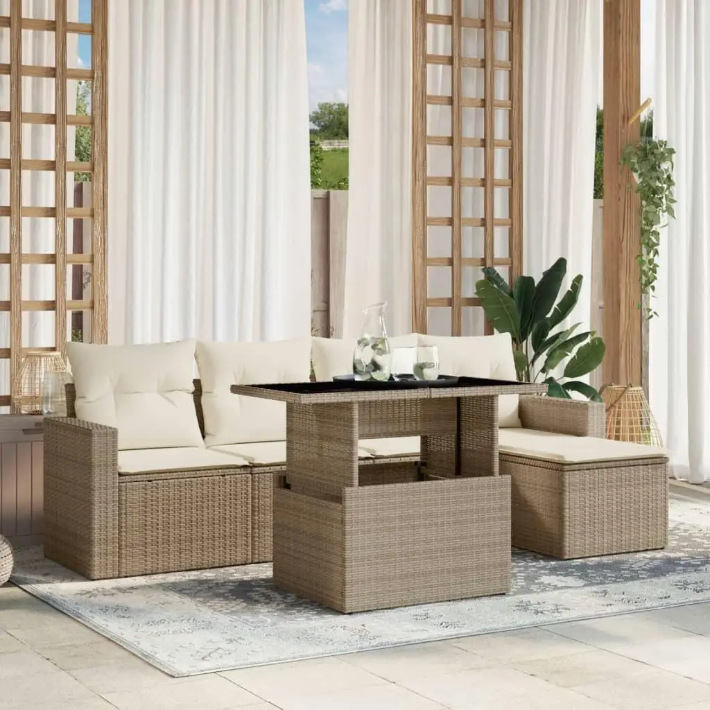 

Beige Garden Sofa Set with PE Rattan Powder Coated Steel Frame and Tempered Glass Top