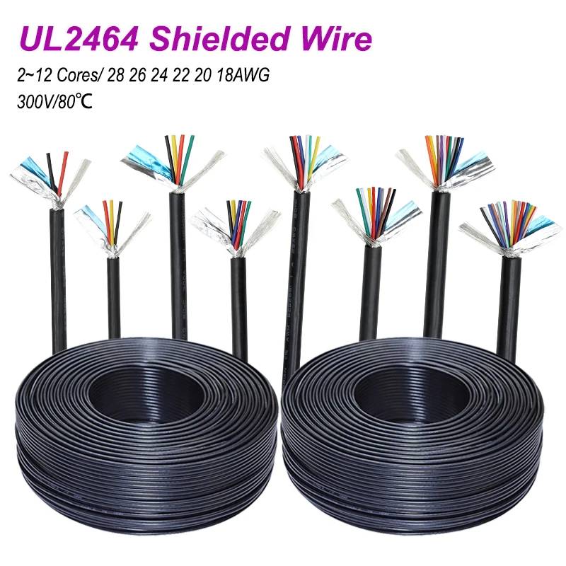 2/5/10M UL2464 PVC Shielded Wire 28 26 24 22 20 18AWG Channel Audio Line 2 ~12Cores Copper Signal Control Cable Sheathed Wires