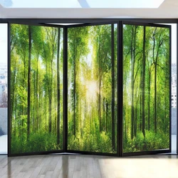 Privacy Glass Window Film PVC Frosted Anti-UV Static Cling Glass Stickers Sunshine Forest Pattern Bathroom Door Home Decor Film