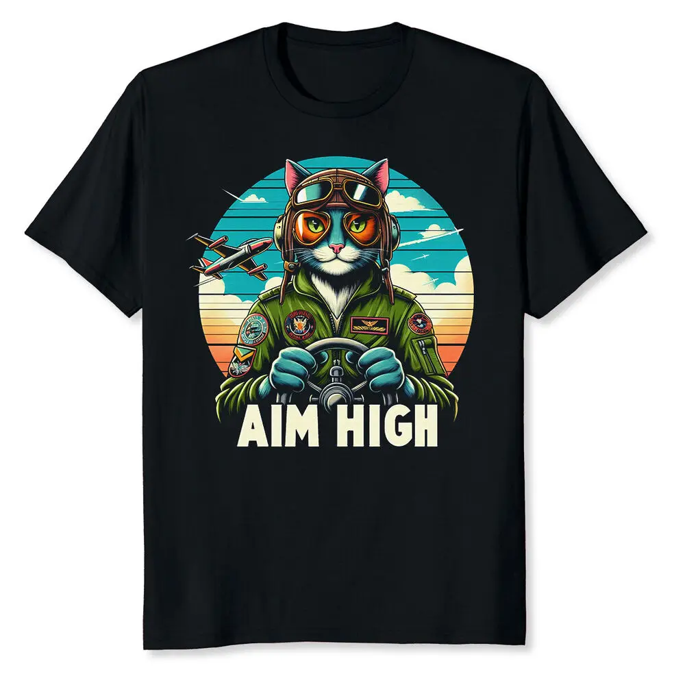 Aim High Cat Pilot For Cat Loving Jet Fighter Pilots T-Shirt Anime Graphic T-shirts Y2K tops Unisex Summer Short Sleeve