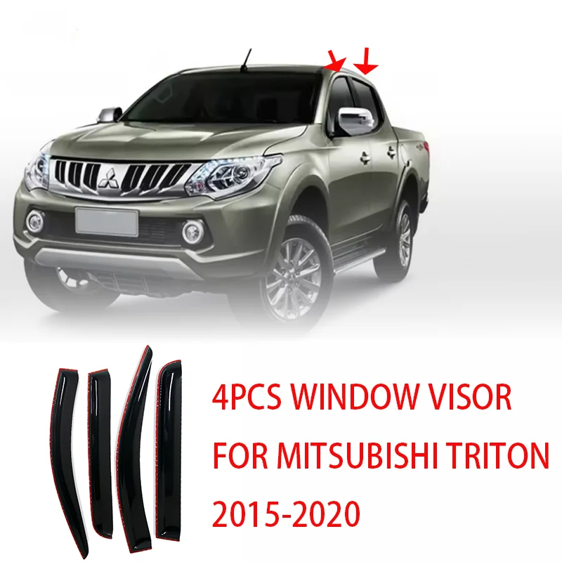 

4 шт. ветрозащитные дефлекторы для Mitsubishi L200 2015-2020 Mitsubishi Triton с двойной кабиной, черный дым, Стайлинг автомобиля