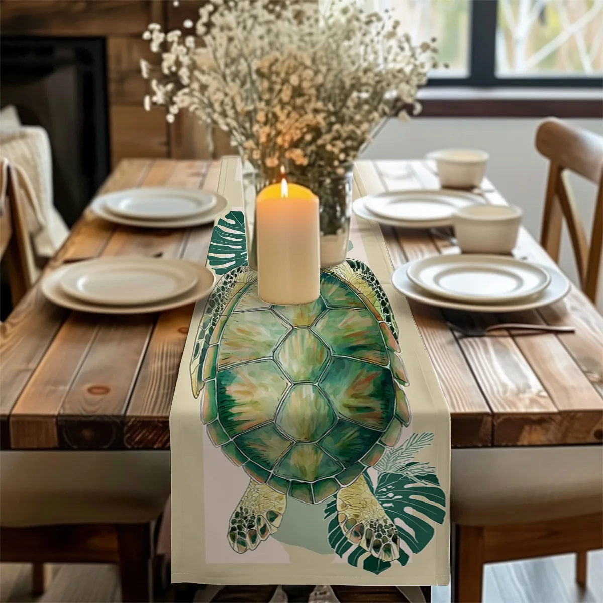 print table runner Tropical Turtle Shell Tropical Style Long cloth For Birthday,Wedding Bridal Shower Party Decor,Shower Party S