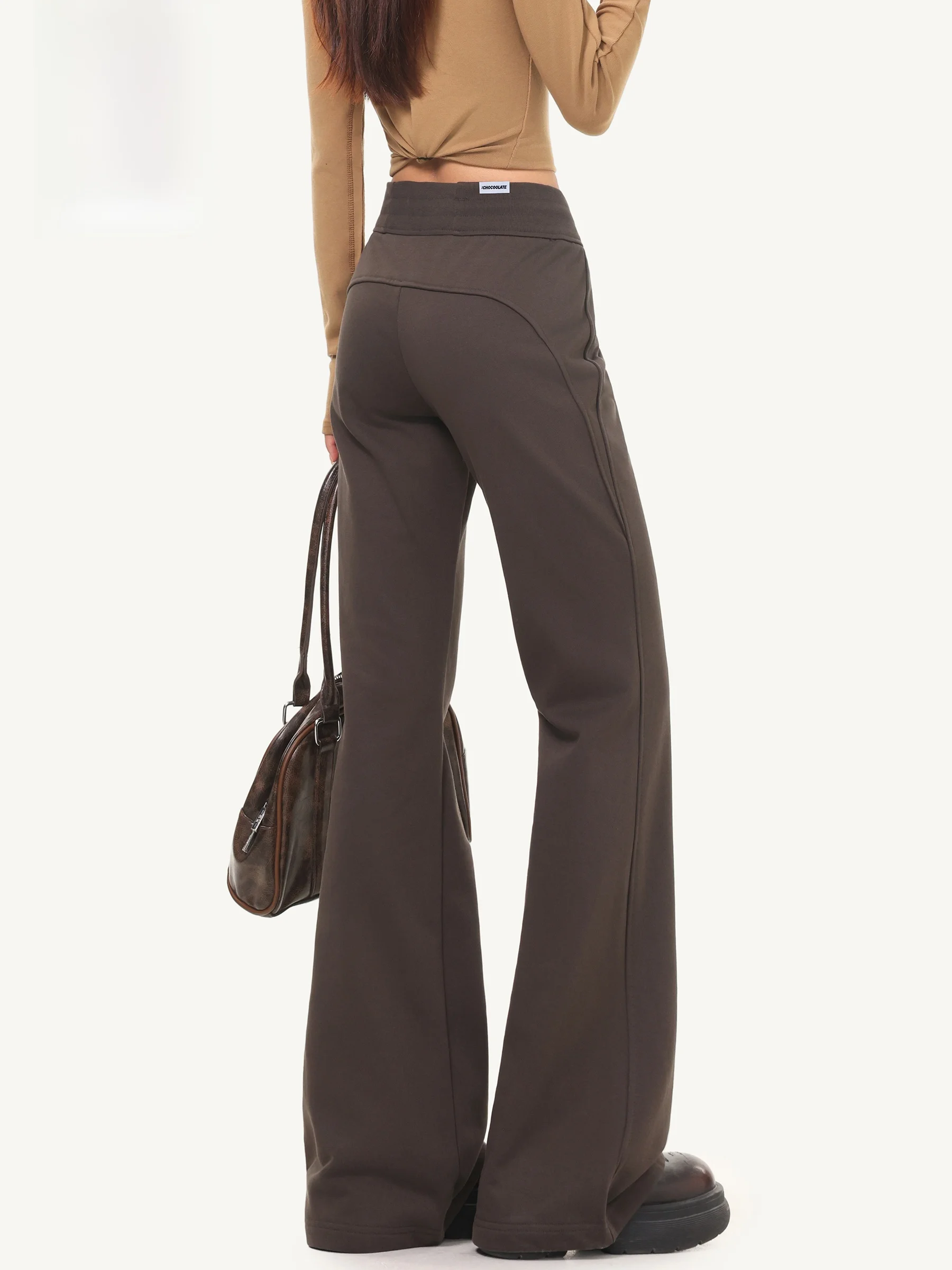 

Серые повседневные брюки с микро-клешем для женщин, спортивные штаны для фитнеса и йоги, с высокой талией, прямые, свободного кроя, из смеси полиэстера и хлопка