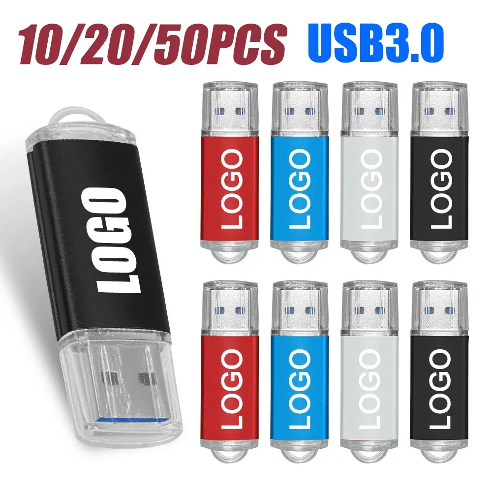 10/20/50PCS LOT USB 3.0 Flash Drive 64GB Pen drive High Speed Metal Pendrive 8GB 16GB 32GB Memory Disk Free Custom USB Sticks