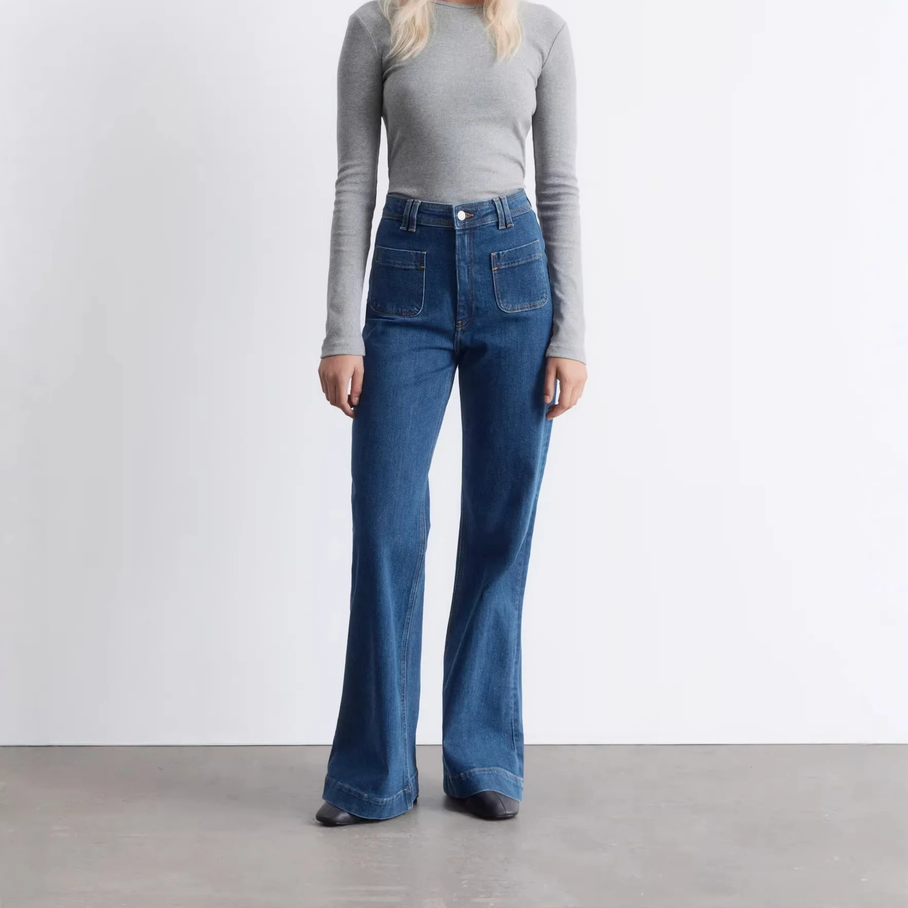 European And American Cross-Border  Foreign Trade Wholesale Washed Vintage Blue Baggy Straight High Jeans For Women
