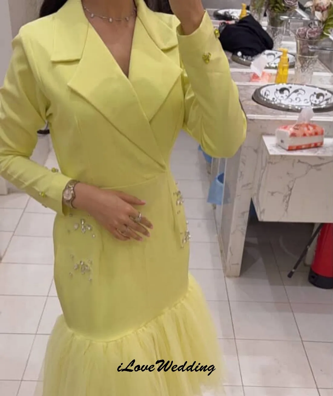 Personalizado amarelo elegante vestidos de noite curtos 2025 manga longa vestido de festa de casamento para mulher a linha vestidos formais para mulher