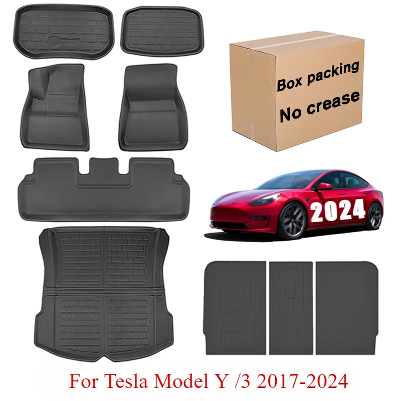 Floor Mats Trunk Mat For Tesla Model 3 Y 2024 to 2017 Left Right Driving RHD LHD All Weather Season Floor Liners Car Accessories