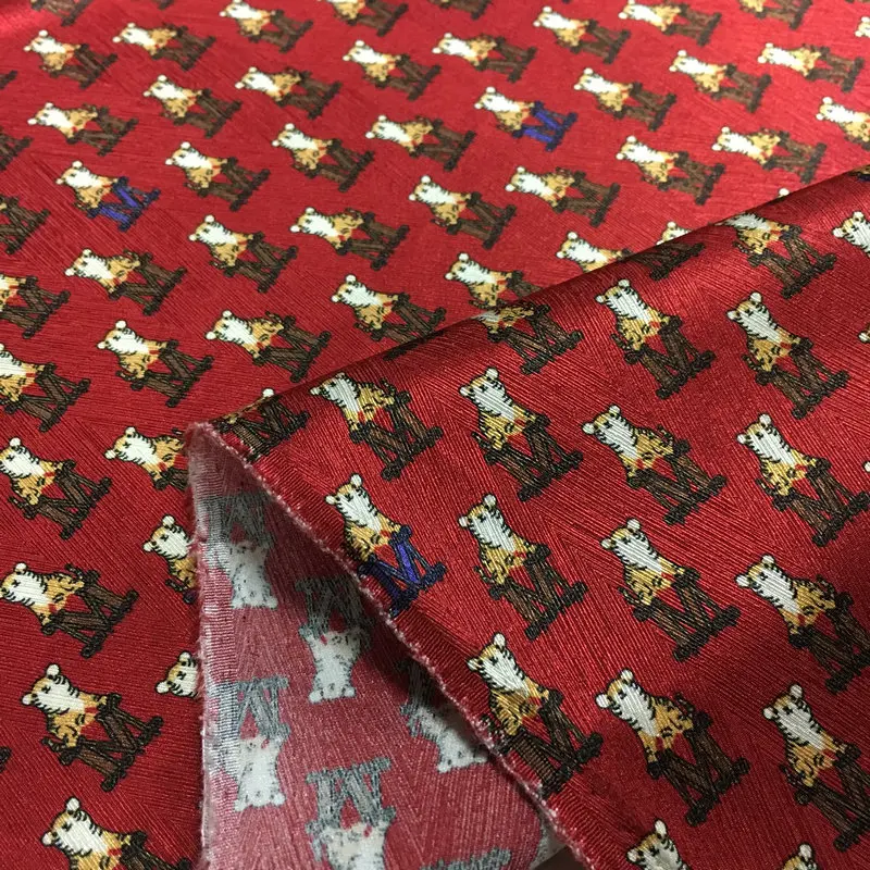 Herringbone pattern silk stretch satin fabric tiger bear print mulberry silk high quality material for dress Alibaba Express