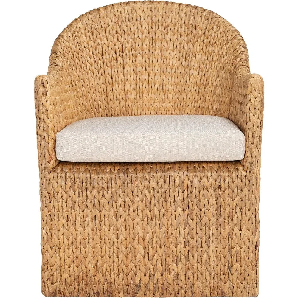 Natural/Beige Cushion Rattan Dining Chair with Water Hyacinth Seat (Fully Assembled)